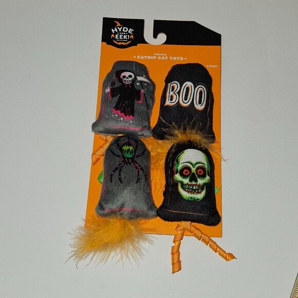 NEW 2 Pk Halloween Pet Pounce Catnip Cat Toys Lot Skeleton Gravestone Hyde & Eek - Picture 4 of 5